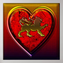 Winged Golden Lion Heart Rounded Edit Posters