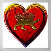 Winged Golden Lion Heart Rounded Edit Print