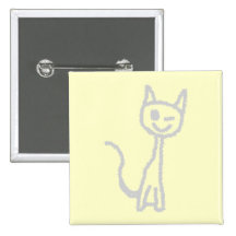 Winking Grey Cat. Pinback Button