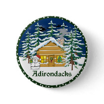 Winter Adirondack Mountain Cabin Pinback Buttons