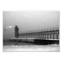 Winter Blizzard Over Pier Photo Print