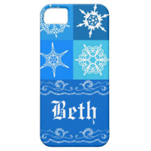Winter Blue Glitter Snowflakes Pattern Custom Name