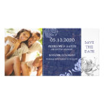 Winter Blue White Mum Floral Wedding Save the Date Photo Card Template