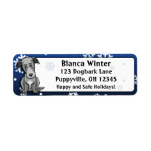 Winter Cartoon Scottish Deerhound Return Address Label