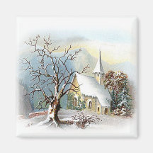 Winter Church Refrigerator Magnet