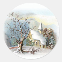 Winter Church Round Stickers