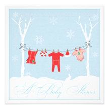 Winter Clothesline Baby Shower Invitation