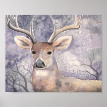 Winter Deer Wildlife Watercolor Art Poster