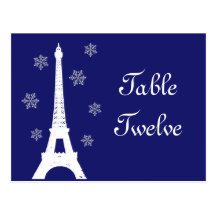 Winter in Paris Table Number Postcard indigo