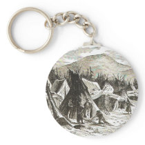 winter_Indian_village Key Chains
