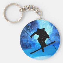 Winter Landscape and Freestyle Skier Keychain
