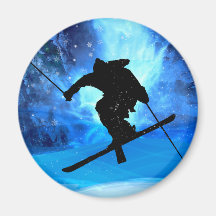 Winter Landscape and Freestyle Skier Refrigerator Magnet