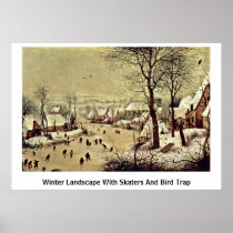 Winter Landscape With Skaters And Bird Trap By Bru Print