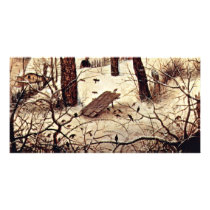 Winter Landscape With Skaters And Bird-Trap Detail Personalized Photo Card