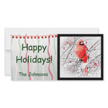 WINTER MALE CARDINAL PHOTO GREETING CARD