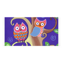Winter Night Owls in Love Custom Photo Card