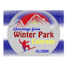 Winter Park Colorado flag greetings artsy postcard