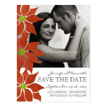 Winter Poinsettia Watercolor Save The Date Post Card