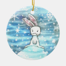 Winter Rabbit on Snow Hill Ornament