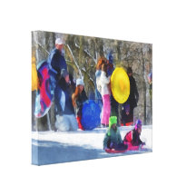 Winter - Sledding in the Park Gallery Wrapped Canvas