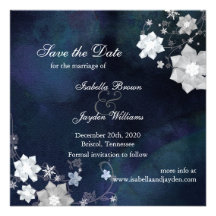 Winter Snow Flowers Floral Wedding Save the Date Custom Invitations