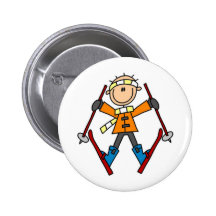 Winter Snow Ski Pinback Buttons