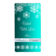 Winter Snowflake Teal Holiday Baking Label