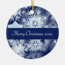 Winter Snowflakes Icy Blue Christmas Ornaments
