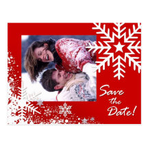 Winter Snowflakes Save the Date (red) Photo Post Card