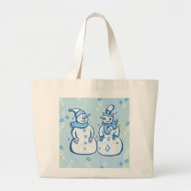 Winter Snowman Couple Tote Bags