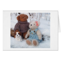 Winter Teddy Couple with puppy Cards