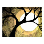 Winter Tree on Gold Background Cross Hatched Postcards