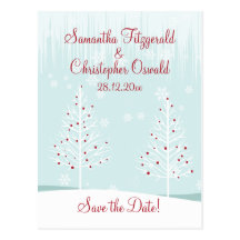 Winter Trees and Snowflakes Save the Date Postcards