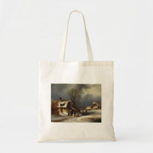 Winter Village Scene - Winterliche Dorszene Tote Bags