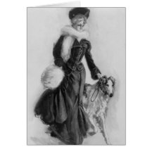 Winter walk with Her Dog Cards