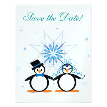 Winter Wedding Penguins Save the Date Announcements