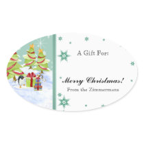 Winter Whimsy Cute Penguin Babies in Snow Star Sticker