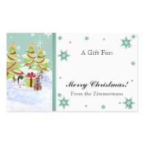 Winter Whimsy Cute Penguin Babies in Snow Star Rectangular Stickers