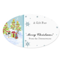 Winter Whimsy Cute Penguin Babies in Snow Star Sticker