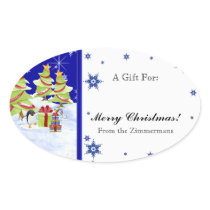 Winter Whimsy Cute Penguin Babies in Snow Star Sticker