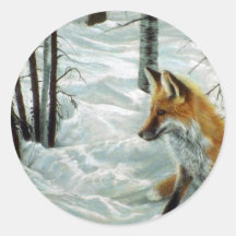 Winter woods, Fox Round Sticker