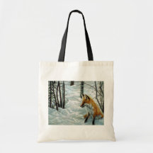 Winter woods, Fox Tote Bags