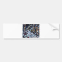 Wintry Bulldog xmas scene Bumper Stickers