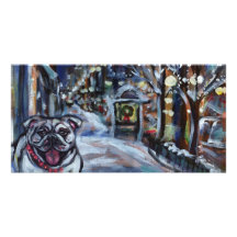 Wintry Bulldog xmas scene Photo Card Template