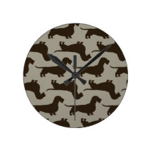 Wire Haired Dachshunds Pattern - Dog Silhouettes Clocks