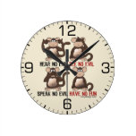 Wise Monkeys Humour Round Wall Clock