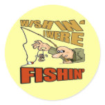 Wishing I Were Fishing T-shirts Gifts Round Stickers