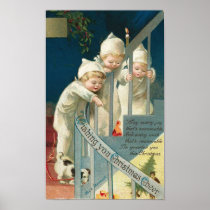 Wishing You Christmas Cheer Kids, Dog on Stairwell