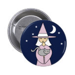Witch and Cat Button