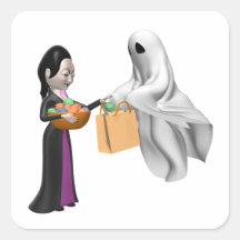 Witch And Ghost Square Sticker